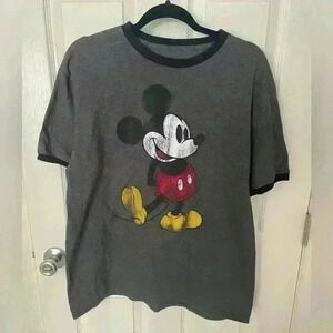 Disney Parks Mickey Mouse T Shirt Adult Large Faded Classic Logo Gray Black